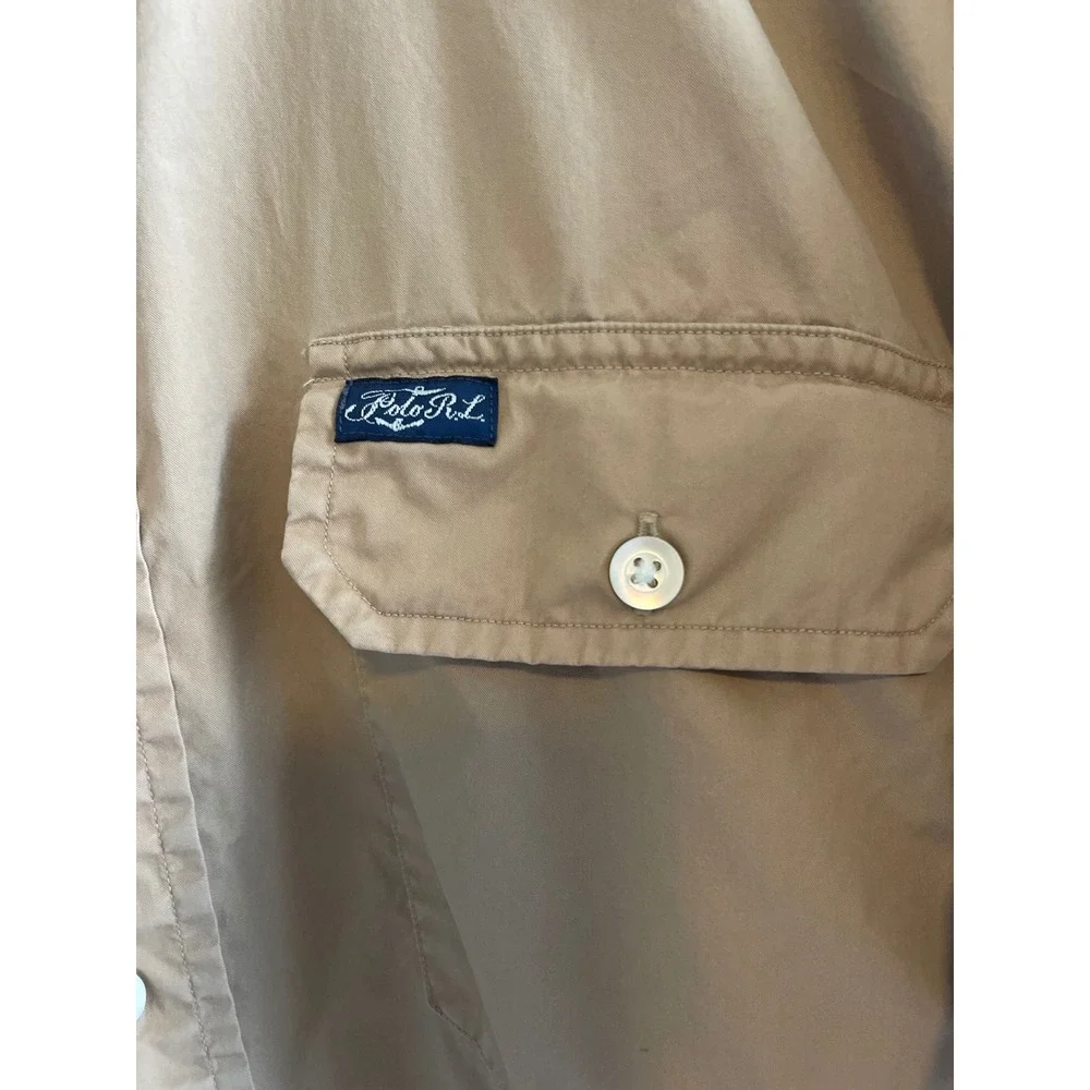 Polo Ralph Lauren Mens Medium Khaki Tan Short Sleeve Utility Button Down Shirt